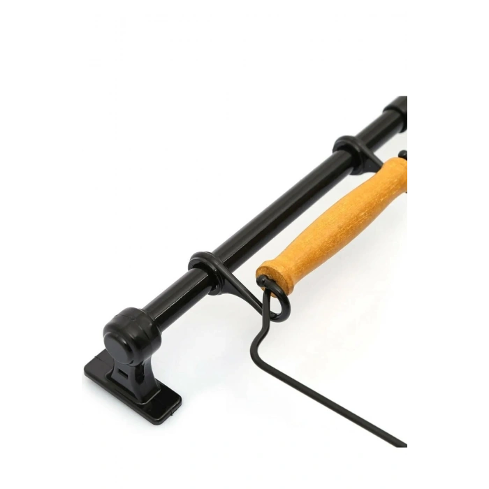 Ferforje Sepet - Duvar Rayı Askılık Mutfak Askısı Sepetli Ahşap Düzenleyici / Siyah