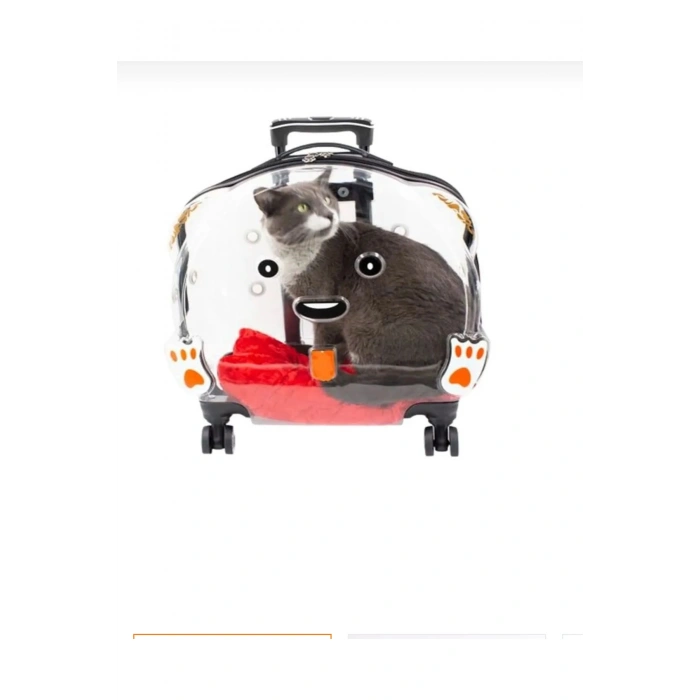 Tekerlekli kedi köpek taşıma valizi çekçekli şeffaf