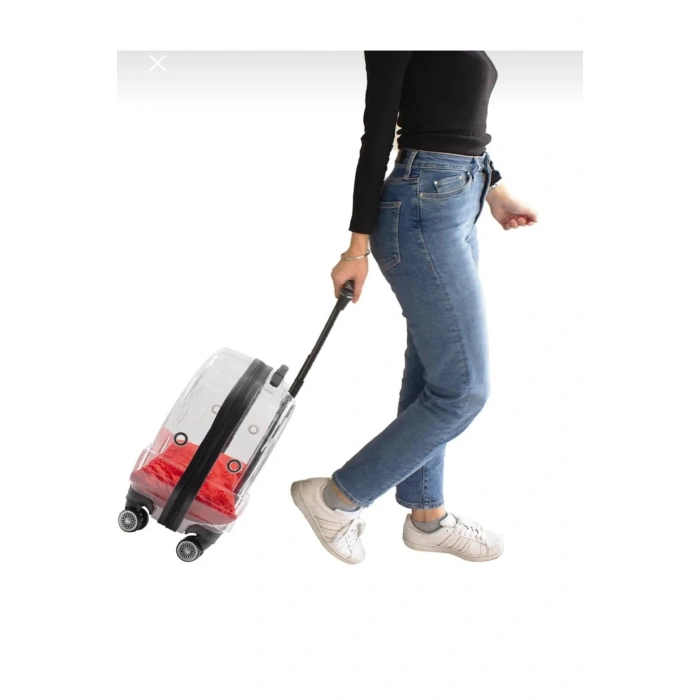 Tekerlekli kedi köpek taşıma valizi çekçekli şeffaf