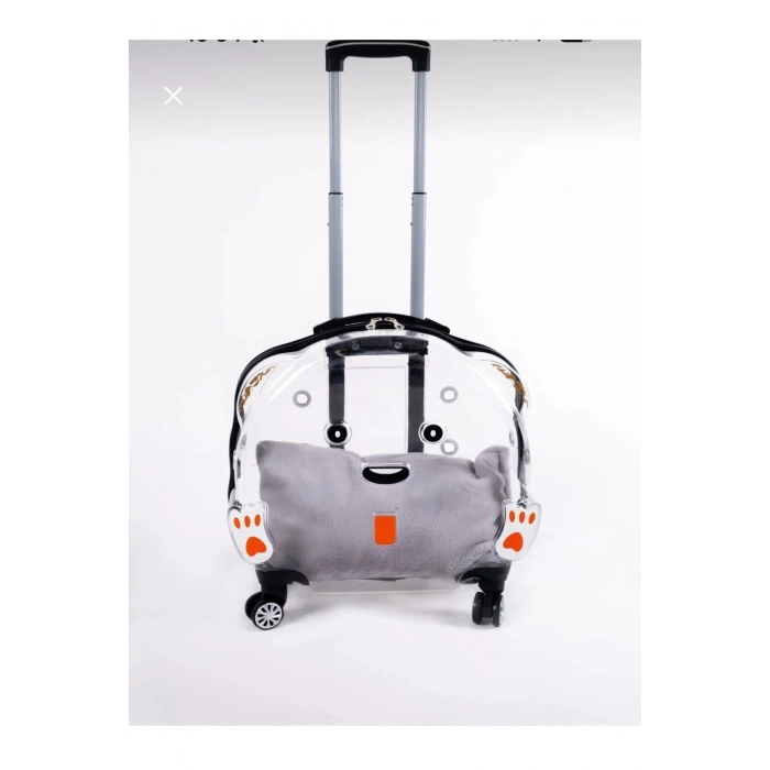 Tekerlekli kedi köpek taşıma valizi çekçekli şeffaf