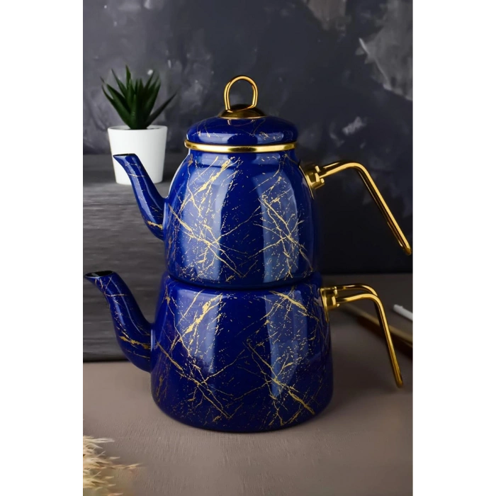 Elite Class Kırık Mermer Çaydanlık Takımı Lacivert