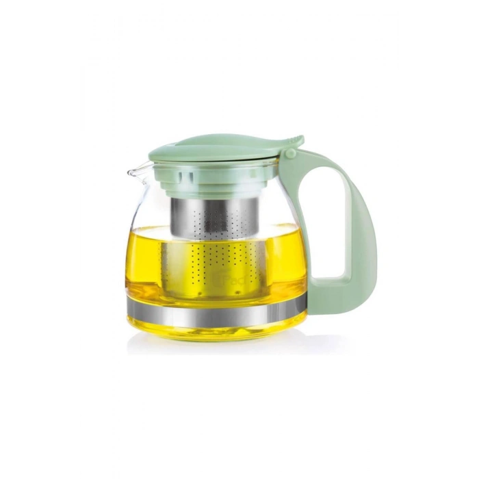 Renkli Süzgeçli Cam Demlik 700 ml - Su Yeşili