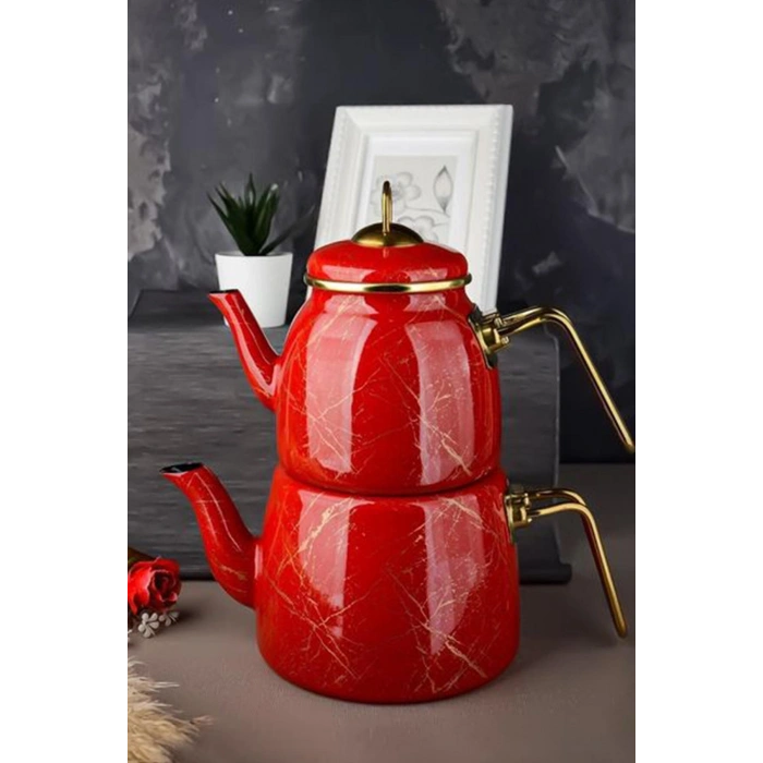 Eliteclass Kırık Mermer Çaydanlık Takımı Kırmızı