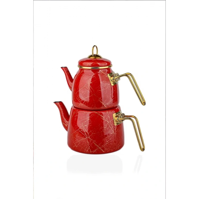 Eliteclass Kırık Mermer Çaydanlık Takımı Kırmızı