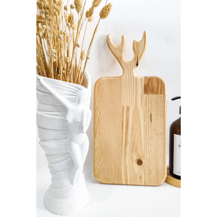 Geyikli Ahşap Sunum Ve Kesme Tahtası Açık Kahve