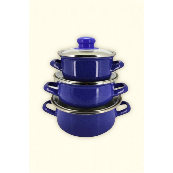 12/14/16 Cm Mini Emaye Tencere Seti - Mavi