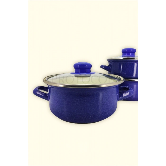12/14/16 Cm Mini Emaye Tencere Seti - Mavi