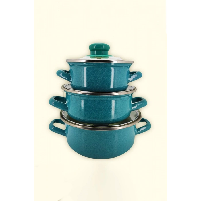 12/14/16 Cm Mini Emaye Tencere Seti - Turkuaz