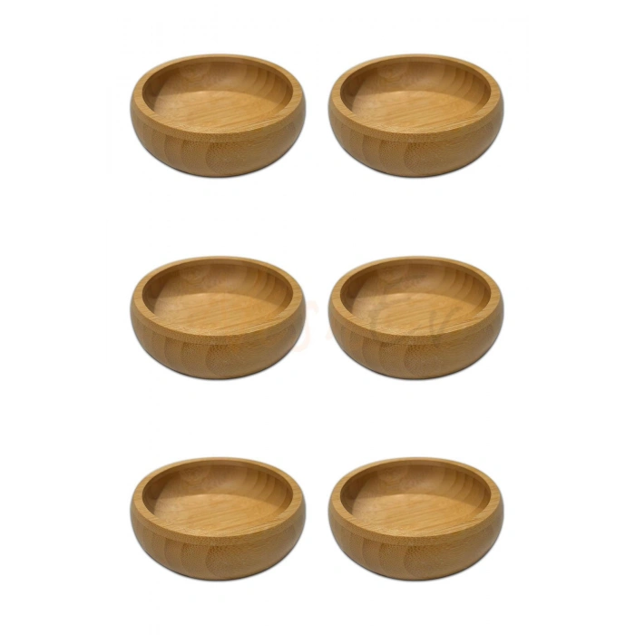 6lı Bambu Yuvarlak Çerezlik 8cm / Bar Kafe Restaurant Ve Evinize Özel Çerezlik