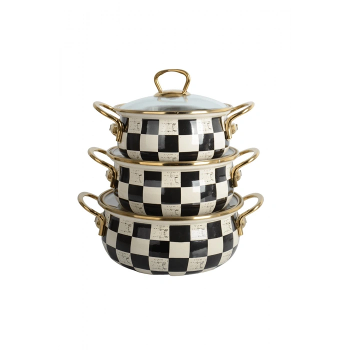 Nishev Elite Class Italyan Dama Model 3 Lü Emaye Güveç Tencere Seti 16/18/20 Cm