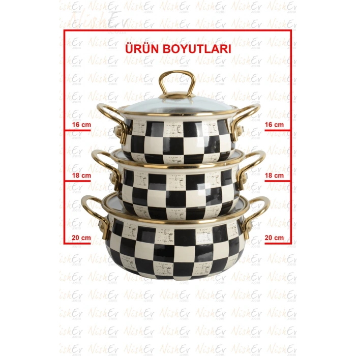 Nishev Elite Class Italyan Dama Model 3 Lü Emaye Güveç Tencere Seti 16/18/20 Cm