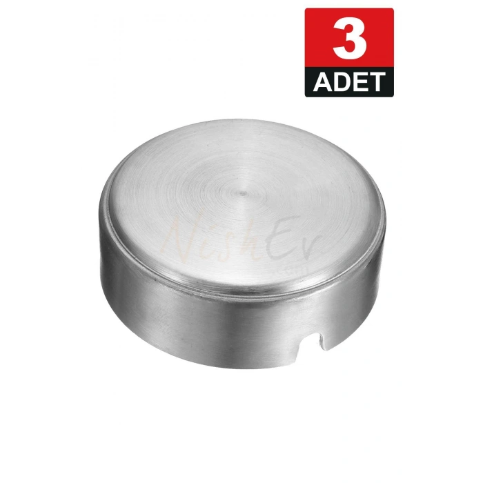 3 Adet Elit Büyük Boy Paslanmaz Çelik Kül Tablası Krom Küllük 10cm