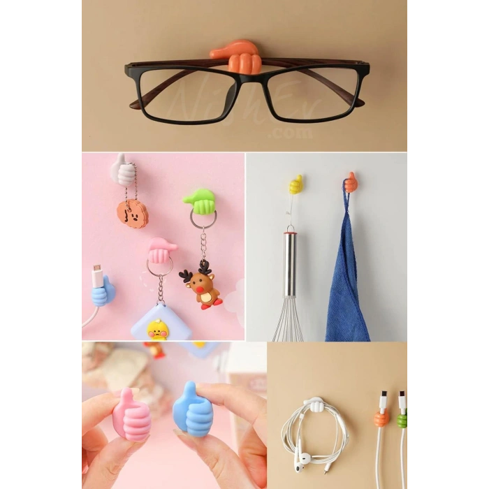 El Hareketi Kancası 5li Başparmak Kablo Tutucu Yapışkanlı Diş Fırçası Anahtarlık Tutucu Askı