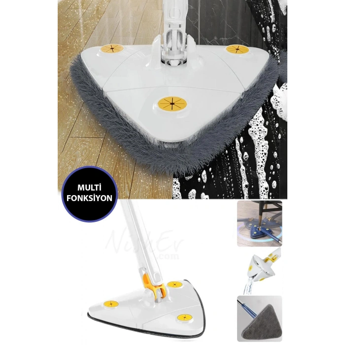 Sihirli Teleskobik Hazneli Üçgen Mikrofiber Mop Paspas Islak Kuru Duvar Tavan Fayans Parke Te