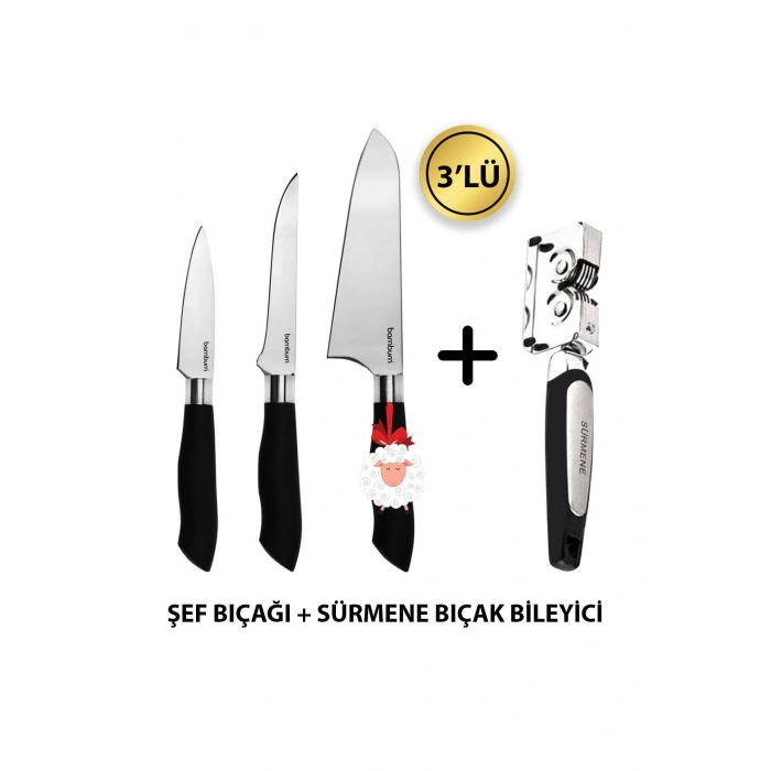 Mastercut 3lü Şef Bıçağı Seti Sürmene Bıçak Bileyici / Kurban Bayramına Özel Set