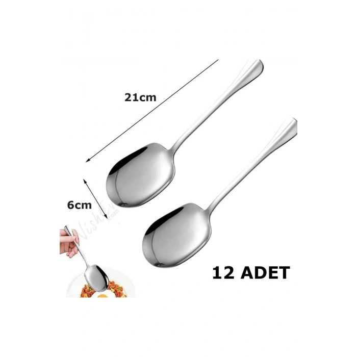 12li Lüks Servis Kaşığı Seti Büyük Boy Paslanmaz Çelik Kaşık Salata Pasta Yemek Servis Mutfa