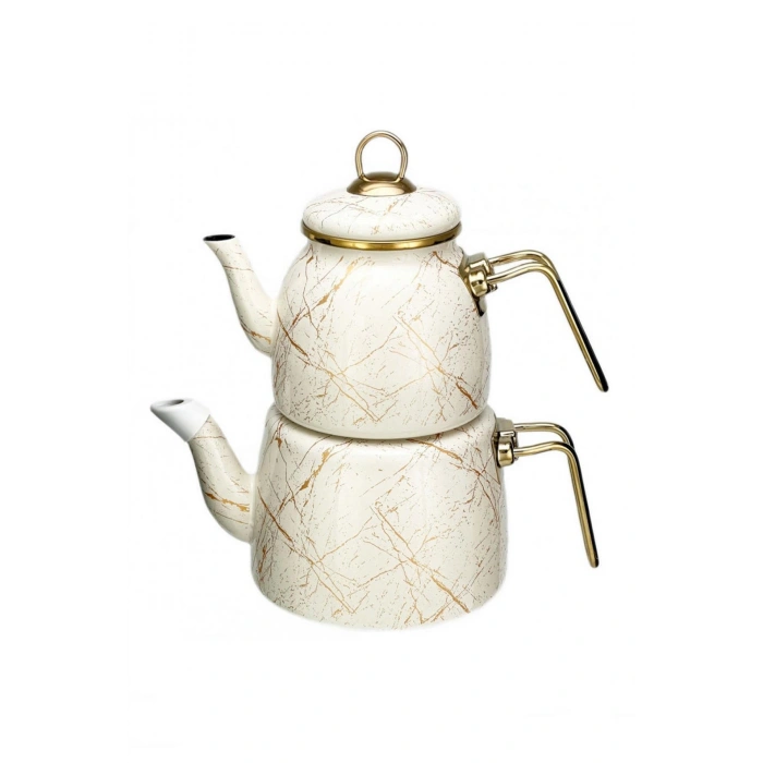 Elite Class Kırık Mermer Desenli Çaydanlık – Beyaz