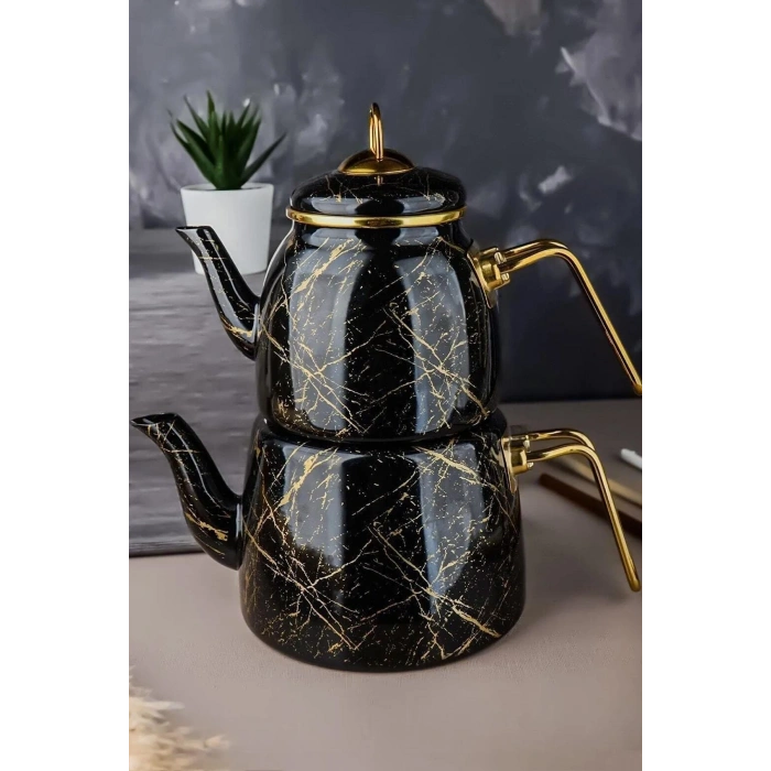 Elite Class Kırık Mermer Desenli Çaydanlık – Siyah