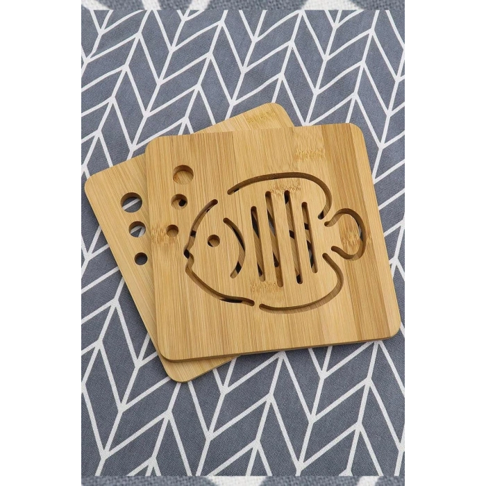 2li Bambu Lüx Balık Desenli Kare Nihale