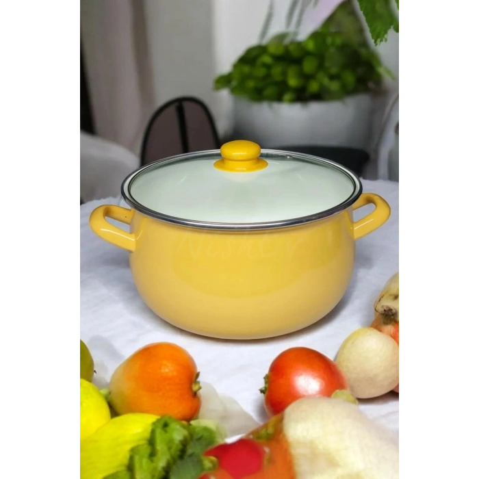 Emaye Derin Bombeli Yoğurt Tenceresi 24 Cm 5.5 Litre - Sarı