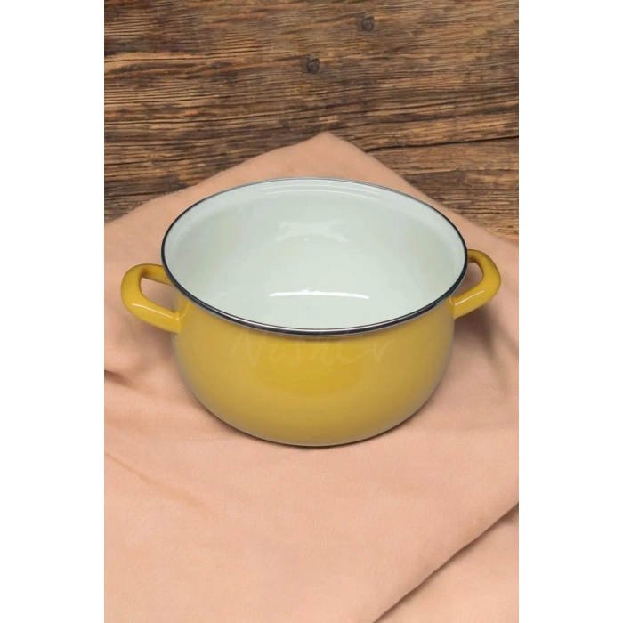 Emaye Derin Bombeli Yoğurt Tenceresi 24 Cm 5.5 Litre - Sarı
