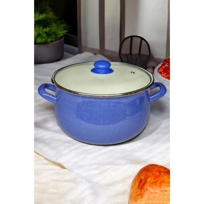 Emaye Derin Bombeli Yoğurt Tenceresi 24 Cm 5.5 Litre - Mavi