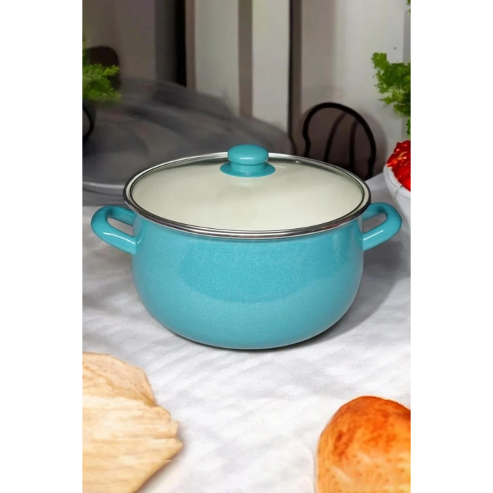 Emaye Derin Bombeli Yoğurt Tenceresi 24 Cm 5.5 Litre - Turkuaz