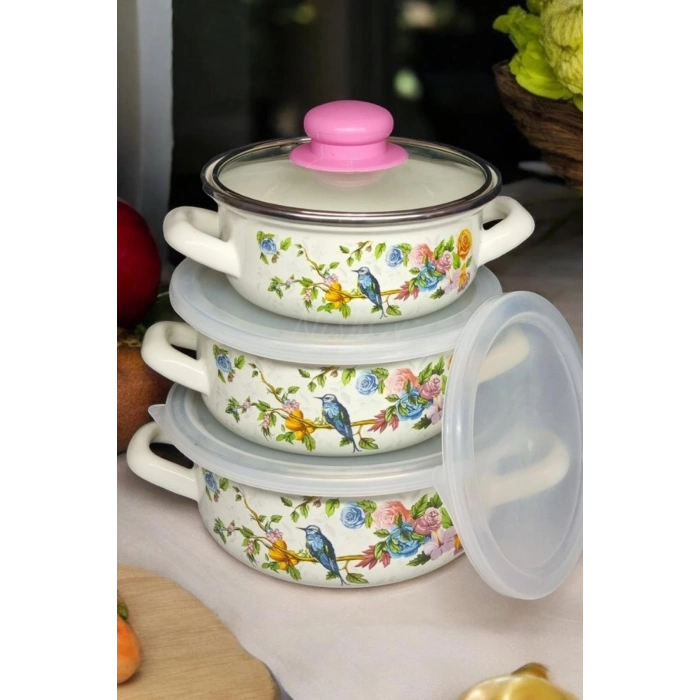 İtalyan Betül 3lü Emaye Tencere Seti 14/16/18 Cm - Ister Pişir Ister Sakla