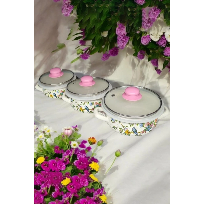 İtalyan Betül 3lü Emaye Tencere Seti 14/16/18 Cm - Ister Pişir Ister Sakla