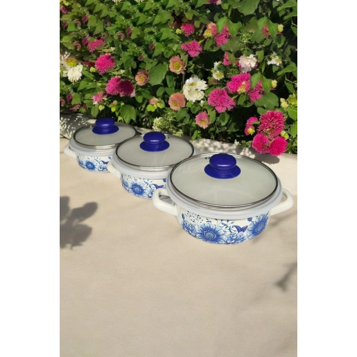 İtalyan Merve 3lü Emaye Tencere Seti 14/16/18 Cm - Ister Pişir Ister Sakla