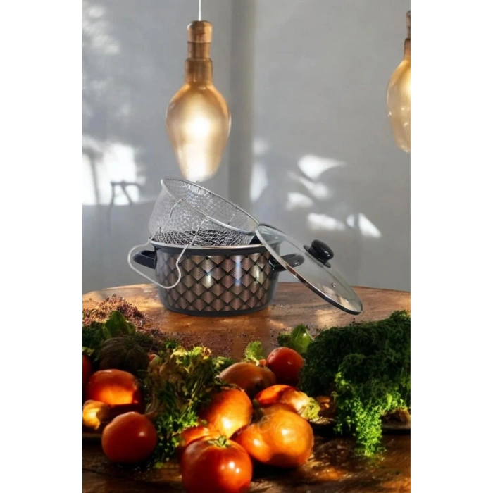 Siyah Desenli Kızartma Tenceresi 22 Cm 4,5 Lt