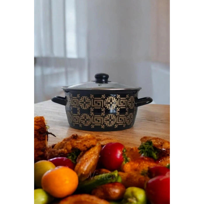 Siyah Desenli Kızartma Tenceresi - 22 Cm 4,5 Lt