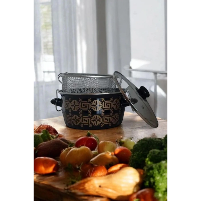 Siyah Desenli Kızartma Tenceresi - 22 Cm 4,5 Lt