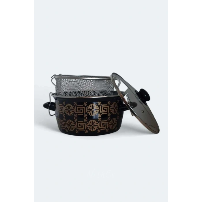 Siyah Desenli Kızartma Tenceresi - 22 Cm 4,5 Lt