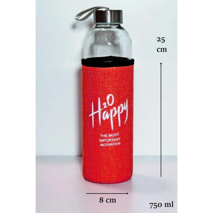 Kılıflı Cam Matara Suluk 750 ml - Kırmızı
