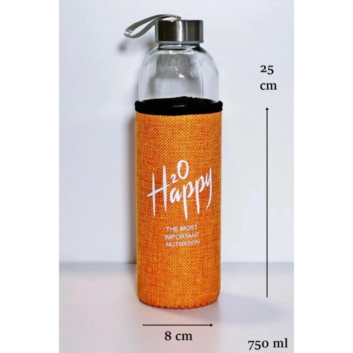 Kılıflı Cam Matara Suluk 750 ml - Turuncu