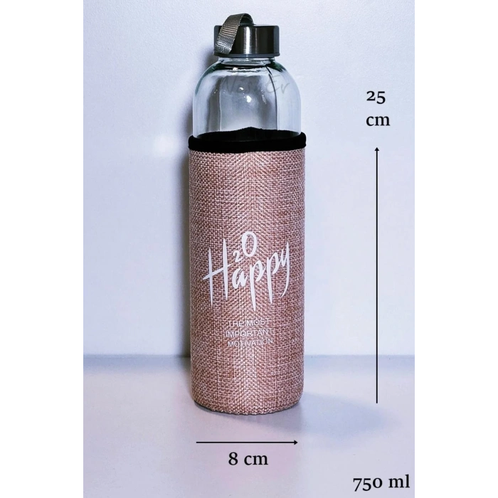 Kılıflı Cam Matara Suluk 750 ml - Açık Pembe