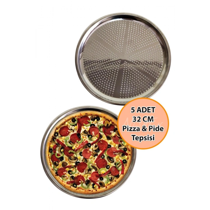5 Adet Delikli Pizza Tepsisi Lahmacun Pide Tepsisi 32cm