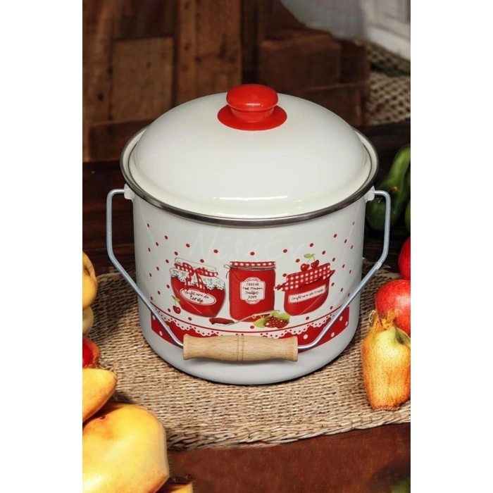 Zarif Italyan Reçel Emaye Yoğurt, Tahıl, Bakliyat Tencere Seti Emaye Bakraç