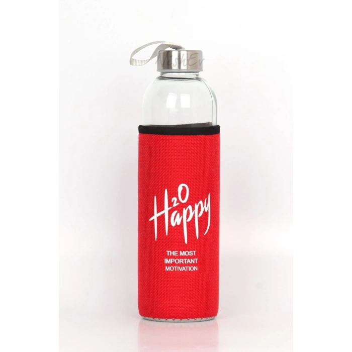 Kılıflı Cam Matara Suluk 500 ml - Kırmızı