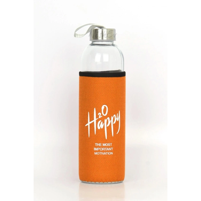 Kılıflı Cam Matara Suluk 500 ml - Turuncu