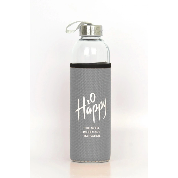 Kılıflı Cam Matara Suluk 500 ml - Gri