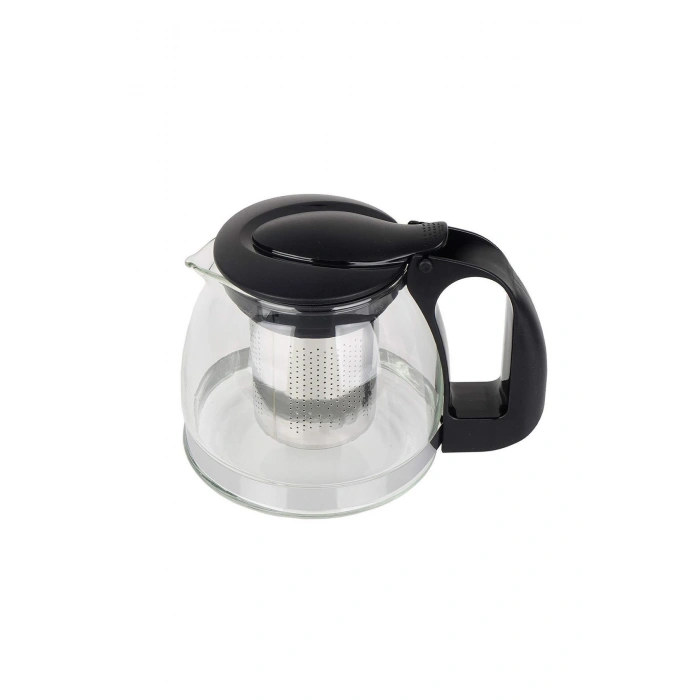 Renkli Süzgeçli Cam Demlik 700 ml - Siyah