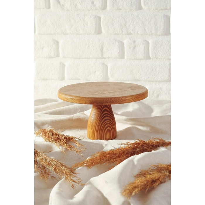 Ahşap Yuvarlak Ayaklı Pasta Sunum Servis Tabağı