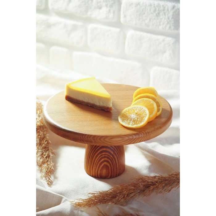 Ahşap Yuvarlak Ayaklı Pasta Sunum Servis Tabağı
