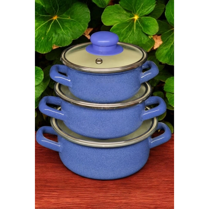 6 Parça Mini Emaye Tencere Seti 12/14/16 Cm – Mavi