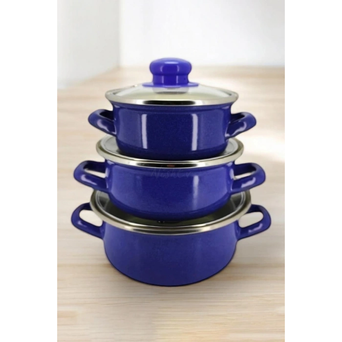 6 Parça Mini Emaye Tencere Seti 12/14/16 Cm – Mavi