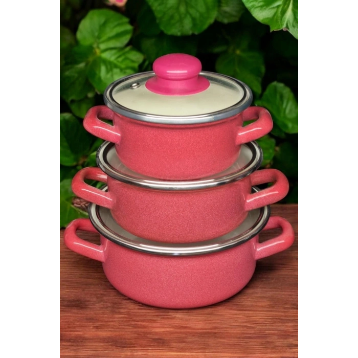 6 Parça Mini Emaye Tencere Seti 12/14/16 Cm – Kırmızı