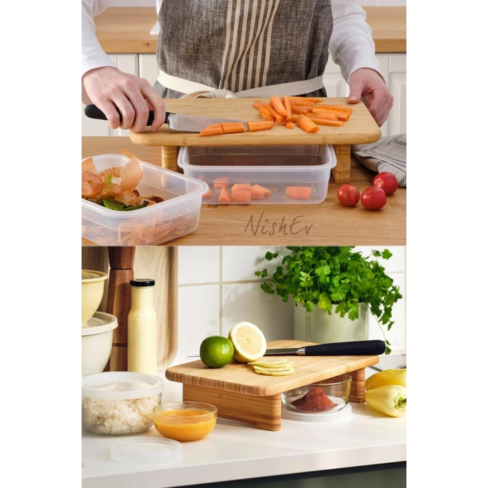 Stolthet Ayaklı Kesme Tahtası Bambu Sunum Tahtası 35 X 22 Cm