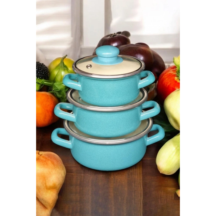 6 Parça Mini Emaye Tencere Seti 12/14/16 Cm – Turkuaz